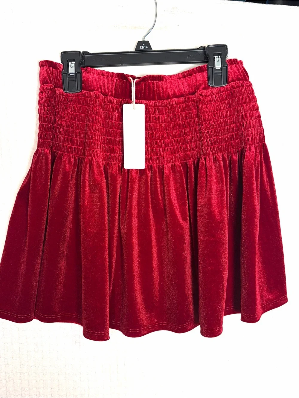 NEW GB Girls Smocked Red Velvet Waist Skirt Size L (12-14) Holiday Dressy Party